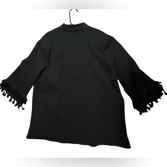 Belle by Kim Gravell boho work career Black zip jacket 3/4 sleeve tassels Large - Picture 3 of 12